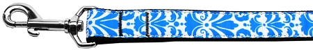 Damask Blue Nylon Dog Leash 3/8 inch wide 6ft Long